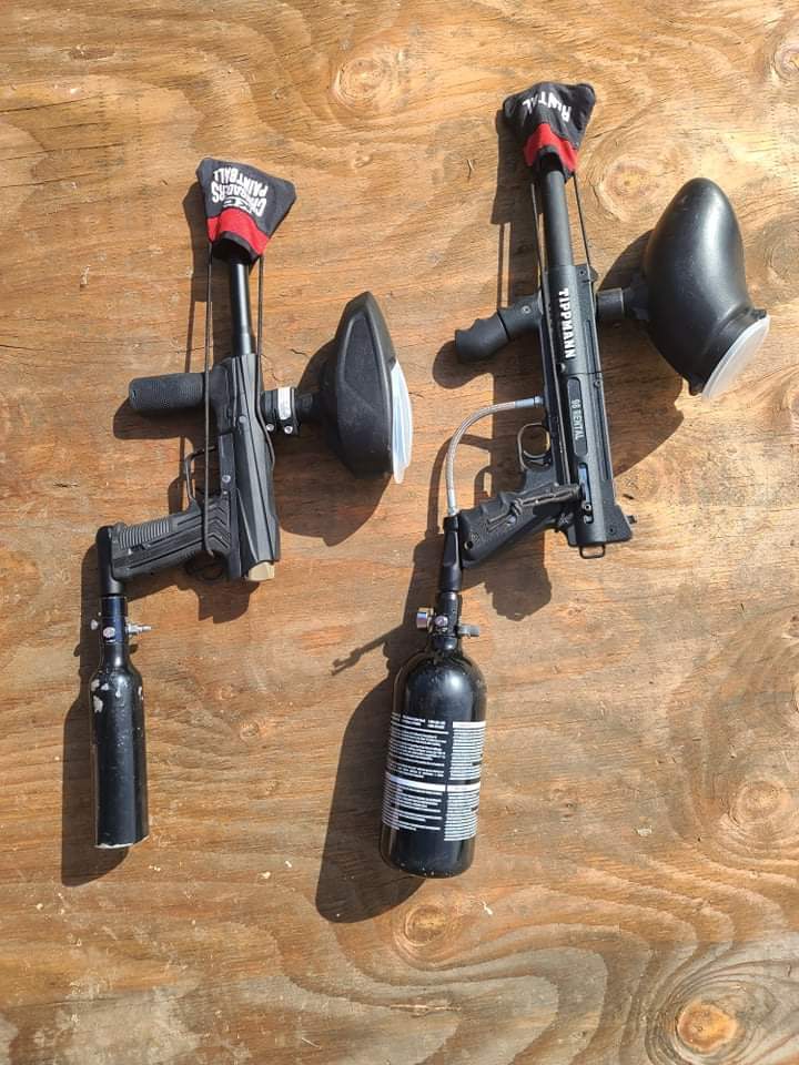 Picture of standard paintball gun and low-impact gun